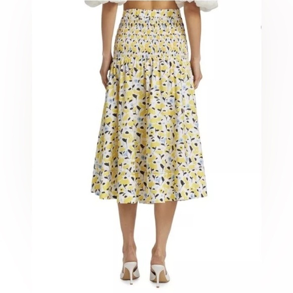 TANYA TAYLOR Lyla Floral Yellow Multi Cotton Smocked Midi Skirt NWOT Size 3X - Picture 3 of 11